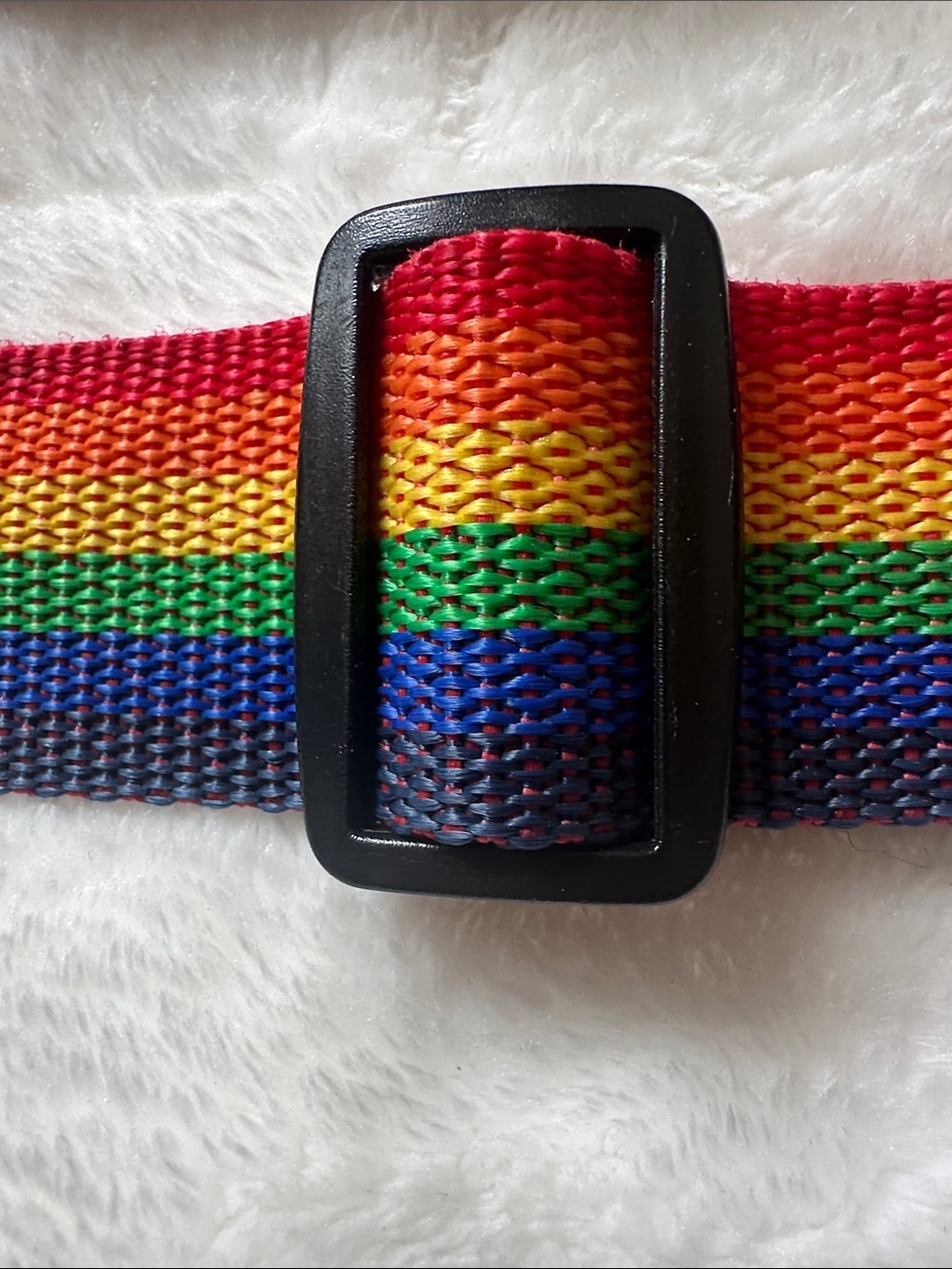 Unisex 🌈 Rainbow Stripe Webbing Belt Seatbelt Closure Unique Pride Vintage 🌈 - Picture 3 of 5